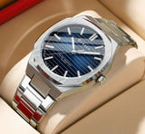 Curren BLUE Dial Silver Stainless Steel Chain Analog Quartz Men's Watch